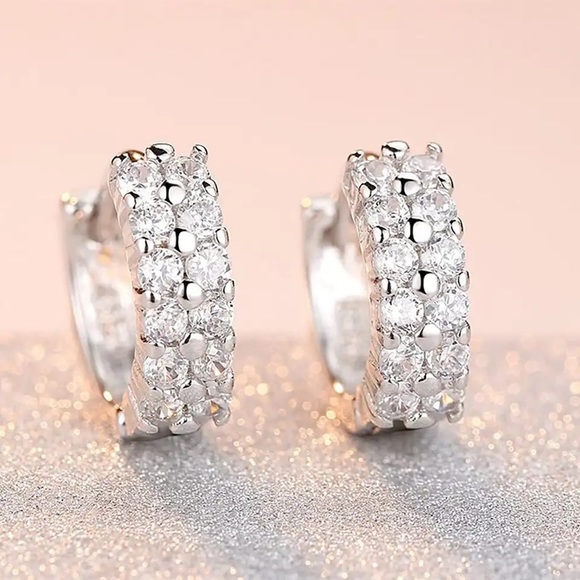 Two Tiers Zirconia Hoop Earrings 925 sterling silver - Picture 1 of 8